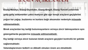 Elazığ'da yoğun kar nedeniyle ağır tonajlı araçların çevre illere geçişi yasaklandı