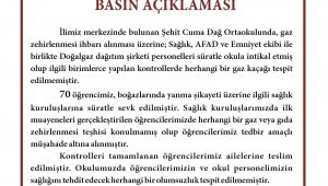Valilikten açıklama: "Öğrencilerimize herhangi bir gaz veya gıda zehirlenme teşhisi konulmamıştır"
