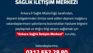 Ankara'ya sevk edilen depremzedelerin yakınlarına ulaşılabilmesi için 'Ankara Sağlık İletişim Merkezi' kuruldu