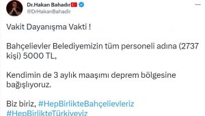Bahçelievler Belediyesinden deprem bölgesi için 14 milyon TL bağış