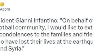 FIFA Başkanı Gianni Infantino'dan taziye mesajı
