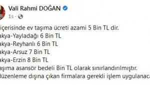 Hatay'da ev taşıma ücretine azami sınır getirildi
