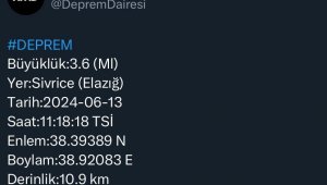 Elazığ'da 3.6 büyüklüğünde deprem