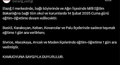 Elazığ'ın 4 ilçesinde eğitime ara verildi