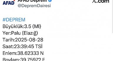 Elazığ'da 3.5 büyüklüğünde deprem