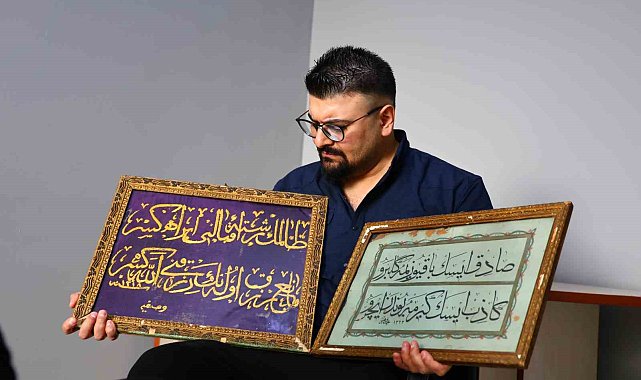 Osmanlı kadınının işlediği 126 yıllık altın sırma hat levhası görenleri hayran bıraktı