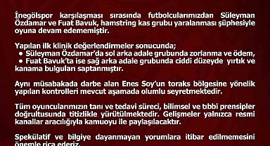 Elazığspor'dan sakat futbolculara ilişkin açıklama