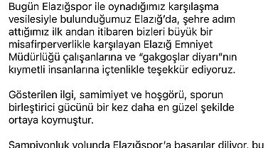 Kepezspor'dan Elazığ'a teşekkür ve övgü
