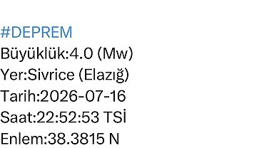 Elazığ'da 4.0 büyüklüğünde deprem
